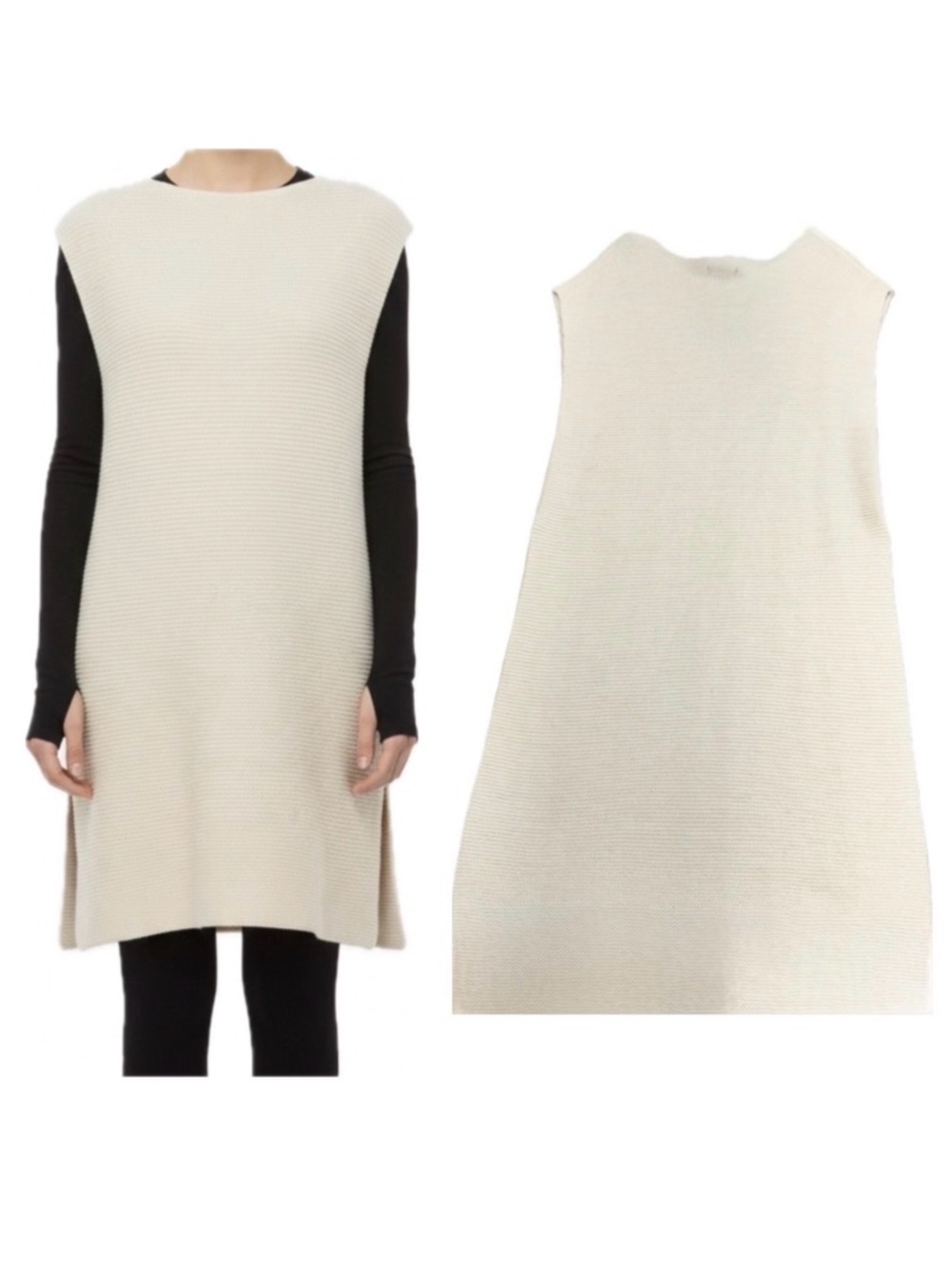 NWT Sophie Max Sleeveless Midi Sweater Dress Duster Vest deep Side Slits size L